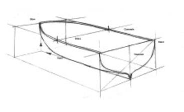 Drawing of a boat hull in perspective